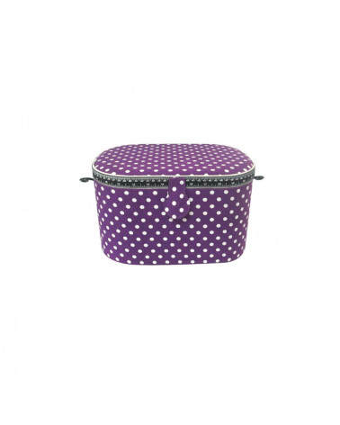Boîte à couture ovale 21x31x18cm pois violets