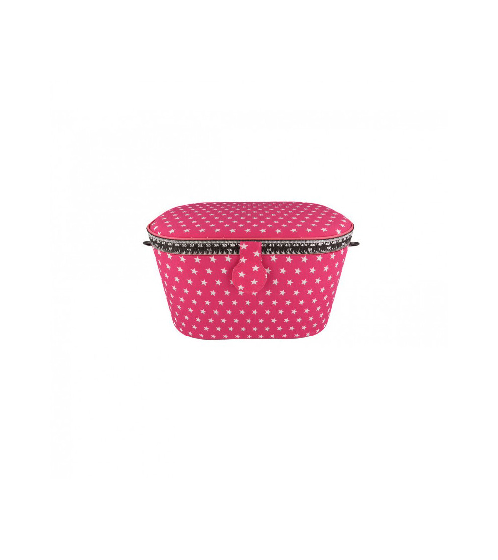 Ovaler Nähkasten 21x31x18cm rosa Sterne