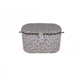 Boîte à couture ovale 21x31x18cm pois multicolores fonds gris