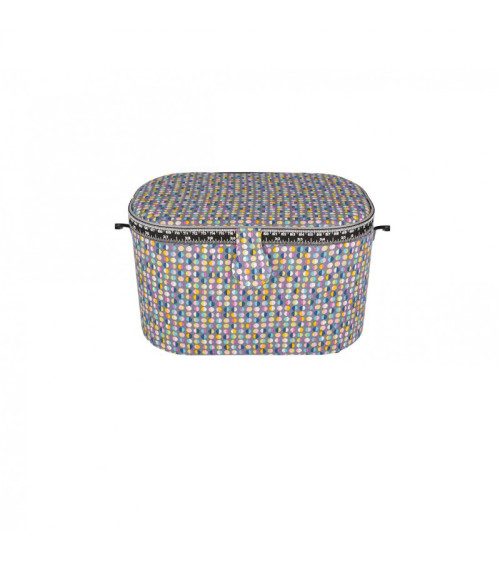 Boîte à couture ovale 21x31x18cm pois multicolores fonds gris