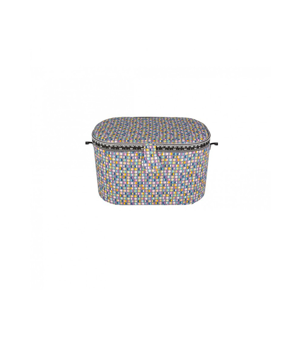 Boîte à couture ovale 21x31x18cm pois multicolores fonds gris