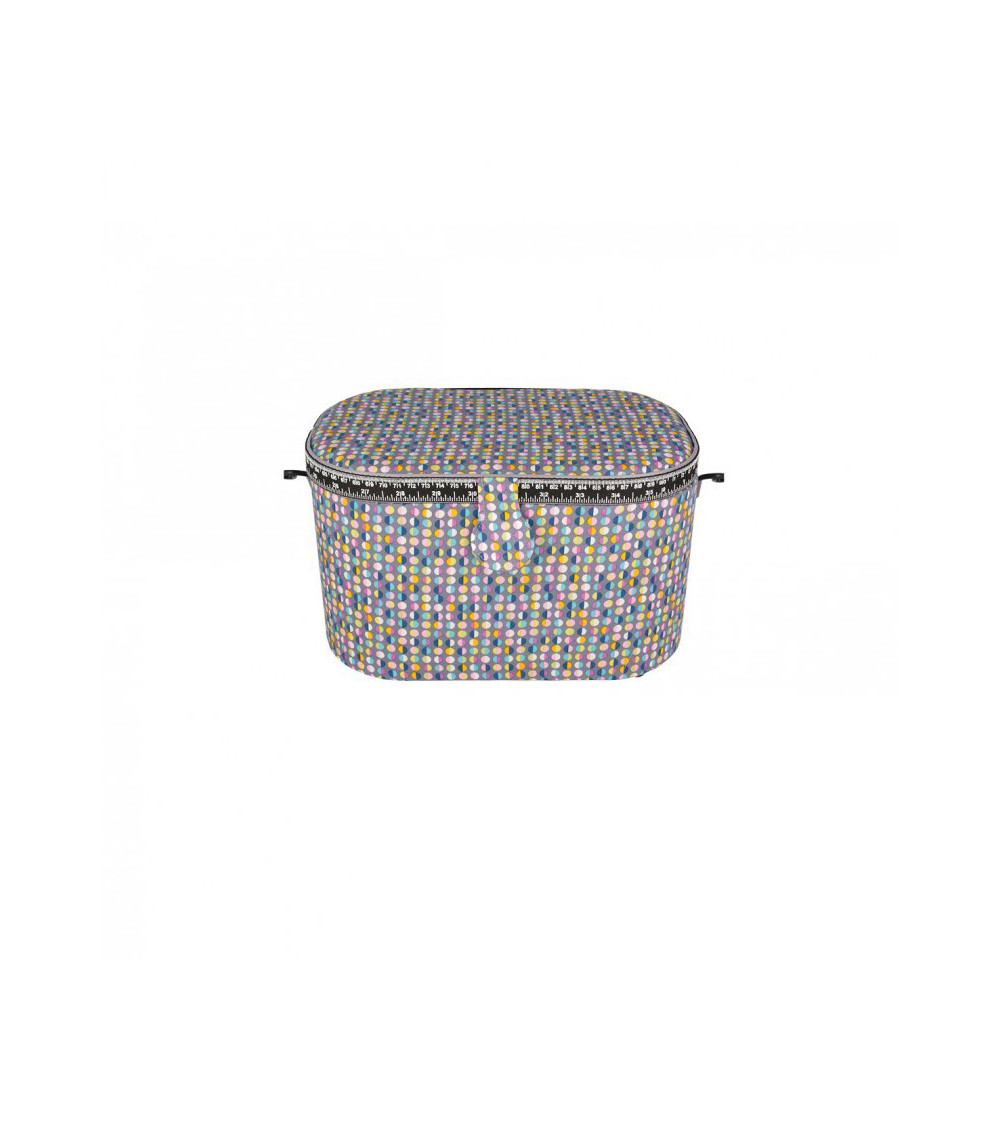 Oval sewing box 21x31x18cm multi-colored polka dots gray background