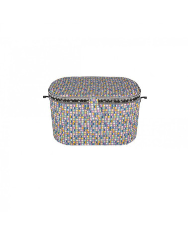 Oval sewing box 21x31x18cm multi-colored polka dots gray background