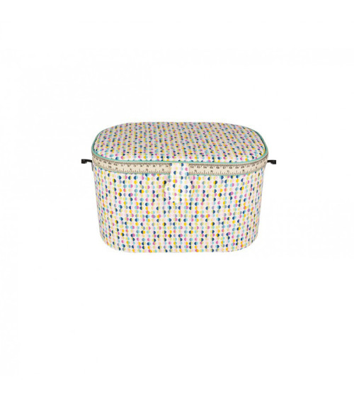 Boîte à couture ovale 21x31x18cm pois multicolores fonds clair