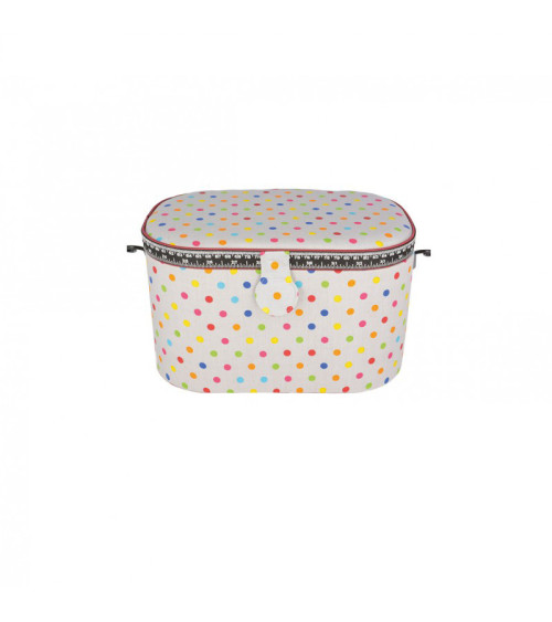 Oval sewing box 21x31x18cm multi-colored dots white background