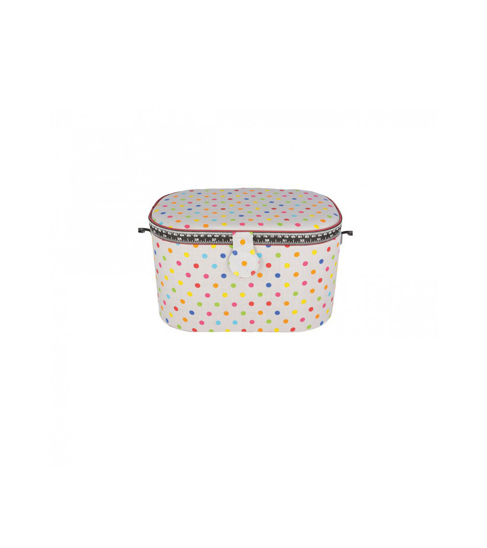 Oval sewing box 21x31x18cm multi-colored dots white background
