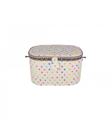 Oval sewing box 21x31x18cm multi-colored dots white background