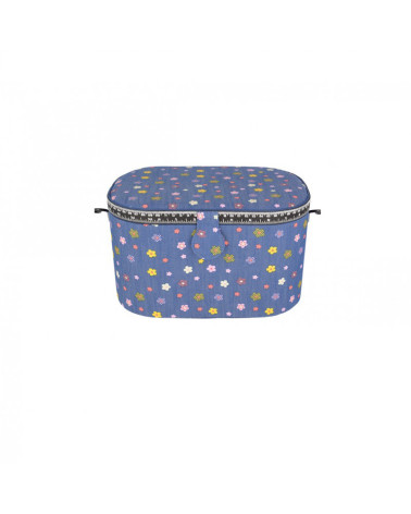Oval sewing box 21x31x18cm multi-colored flowers jean background