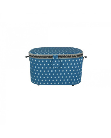 Boîte à couture ovale 21x31x18cm étoiles bleues