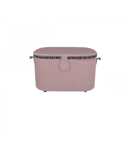 Oval sewing box 21x31x18cm pink dots