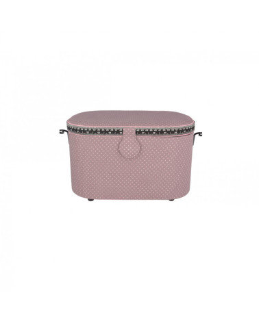 Oval sewing box 21x31x18cm pink polka dots