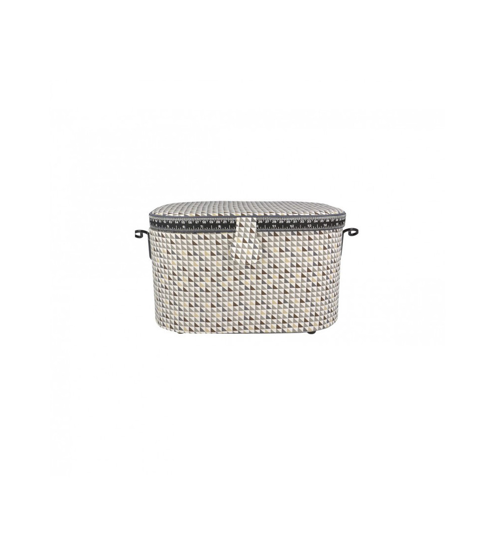 Oval sewing box 21x31x18cm small brown and gray triangles