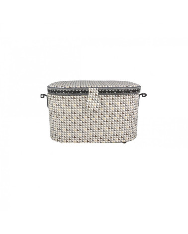 Boîte à couture ovale 21x31x18cm petits triangles marrons et gris