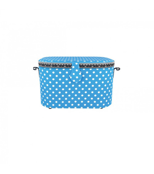 Oval sewing box 21x31x18cm blue dots