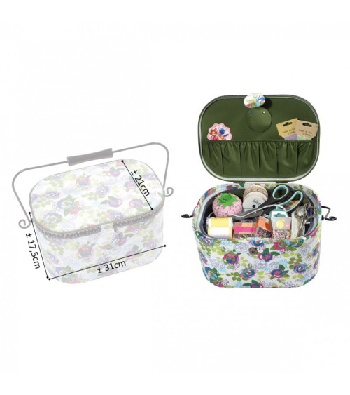 Oval sewing box 21x31x18cm multi-colored polka dots gray background