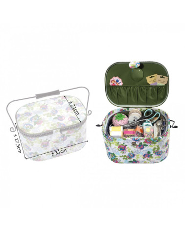 Oval sewing box 21x31x18cm multi-colored polka dots gray background