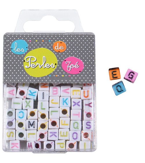 Perles plastiques lettre colorée 6mm en boite de 17g