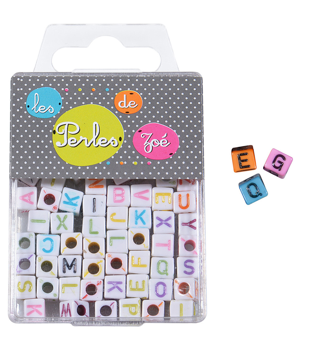 Perles plastiques lettre colorée 6mm en boite de 17g Perles plastiques lettre colorée 6mm en boite de 17g