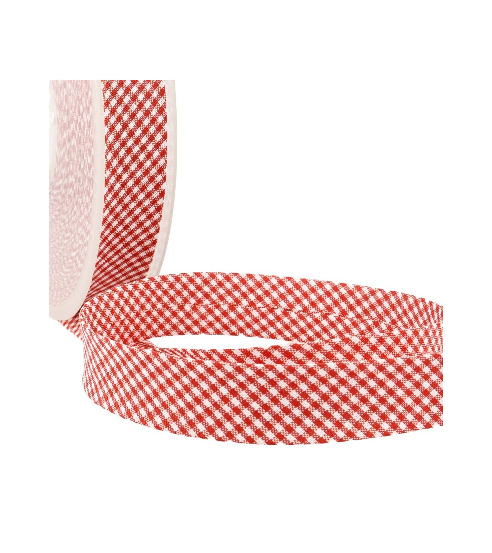 Disquette 25m biais Vichy tissé polyester et coton Rouge