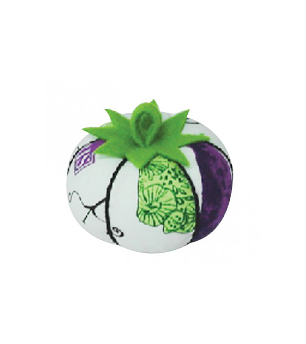Green and purple printed pin holder tomatoes