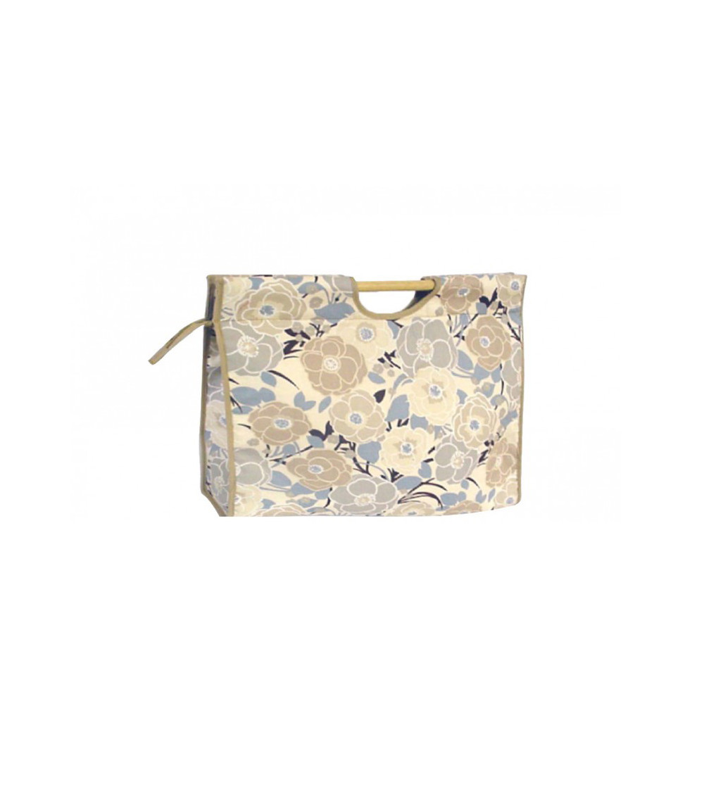 Knitting bag in quilted fabric 42cm beige flowers