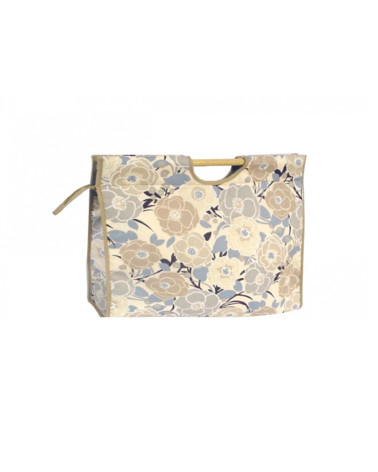 Borsa porta maglia in tessuto trapuntato fiori beige 42cm