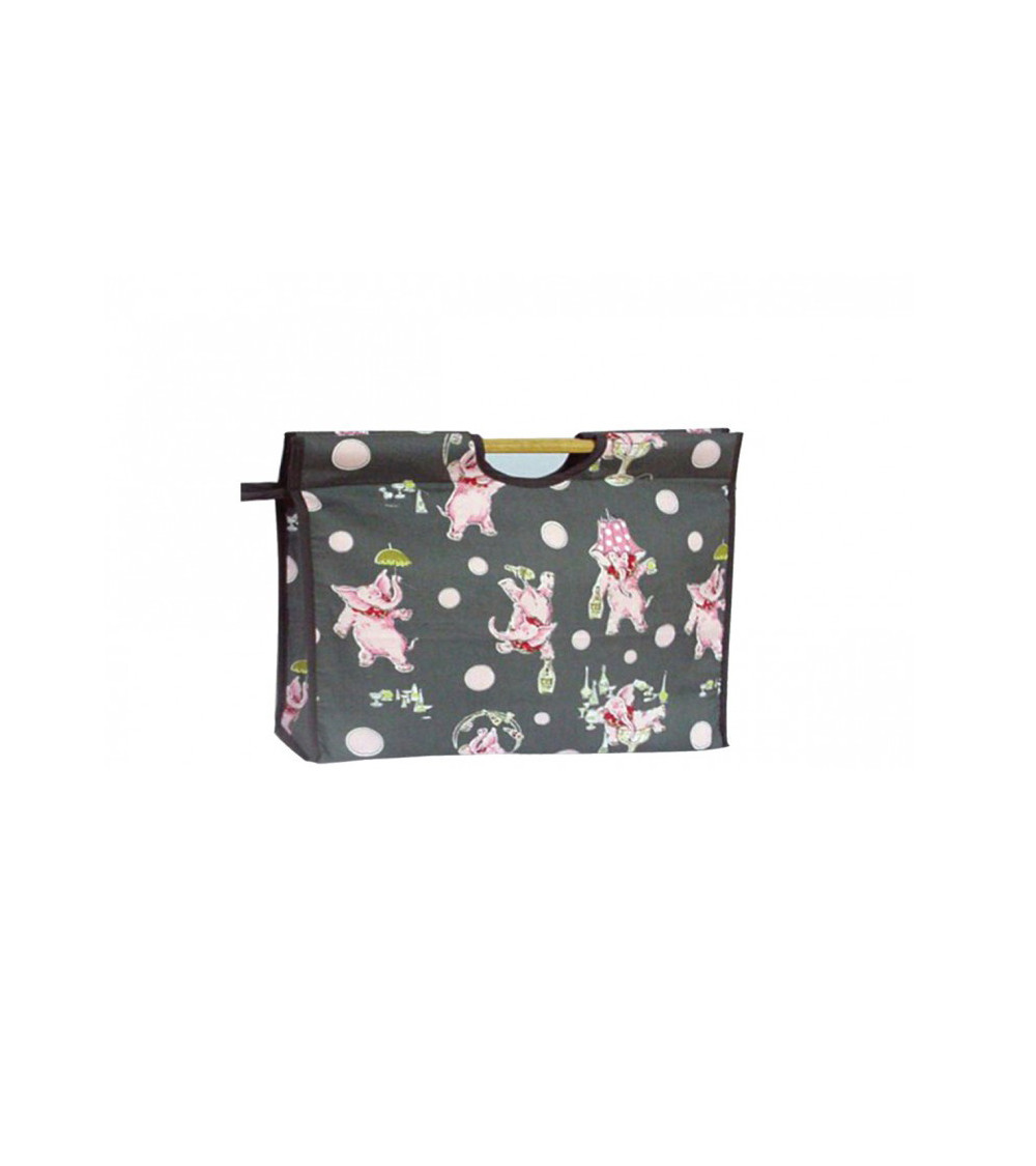 Sac à tricot en tissu matelassé 42cm éléphant rose