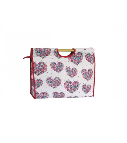 Knitting bag in quilted fabric 42cm hearts in red flowers