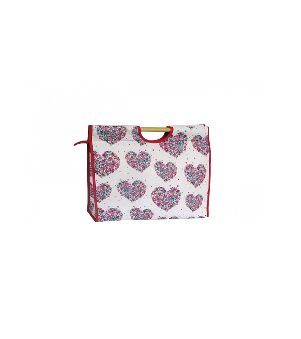 Borsa porta maglia in tessuto trapuntato 42 cm cuori a fiori rossi