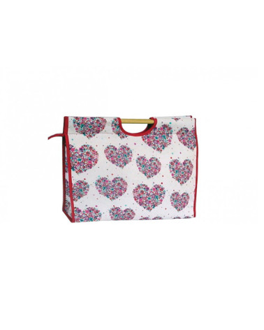 Knitting bag in quilted fabric 42cm hearts in red flowers
