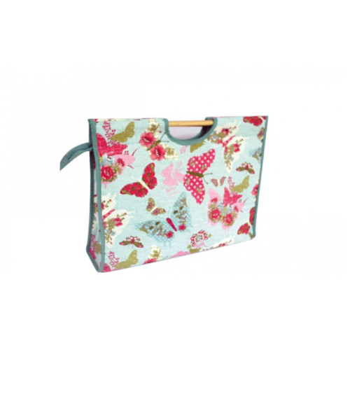 Knitting bag in quilted fabric 42cm red butterflies