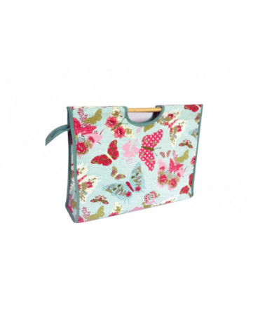 Knitting bag in quilted fabric 42cm red butterflies