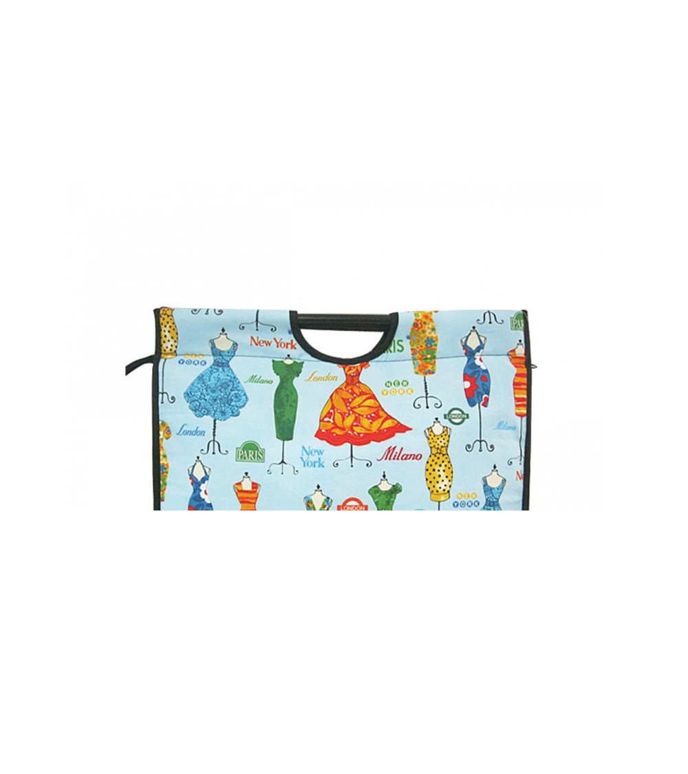 Knitting bag in quilted fabric 42cm multicolored dresses on mannequins