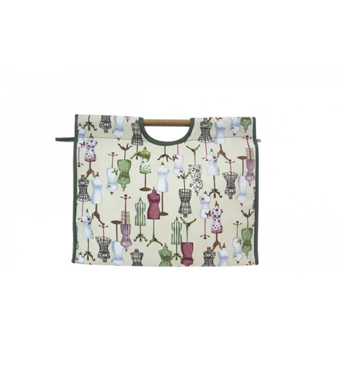 Knitting bag in quilted fabric 42cm mannequin on beige background