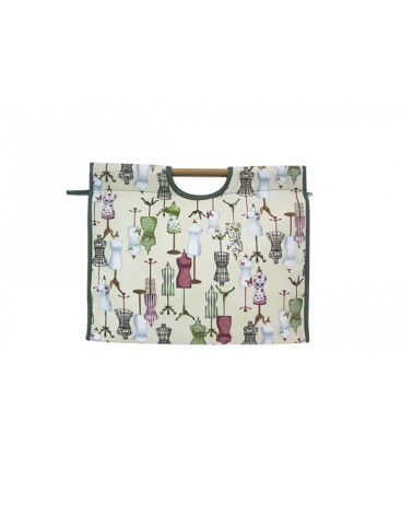 Borsa porta maglia in tessuto trapuntato manichino 42 cm su fondo beige