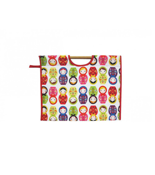 Quilted fabric knitting bag 42cm matriochkas
