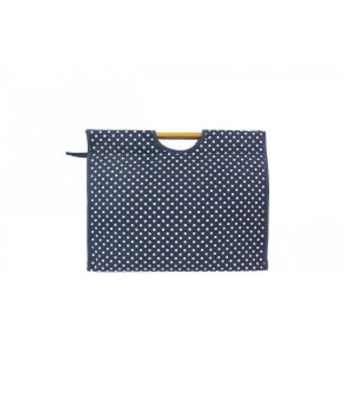 Knitting bag in quilted fabric 42cm navy blue dots