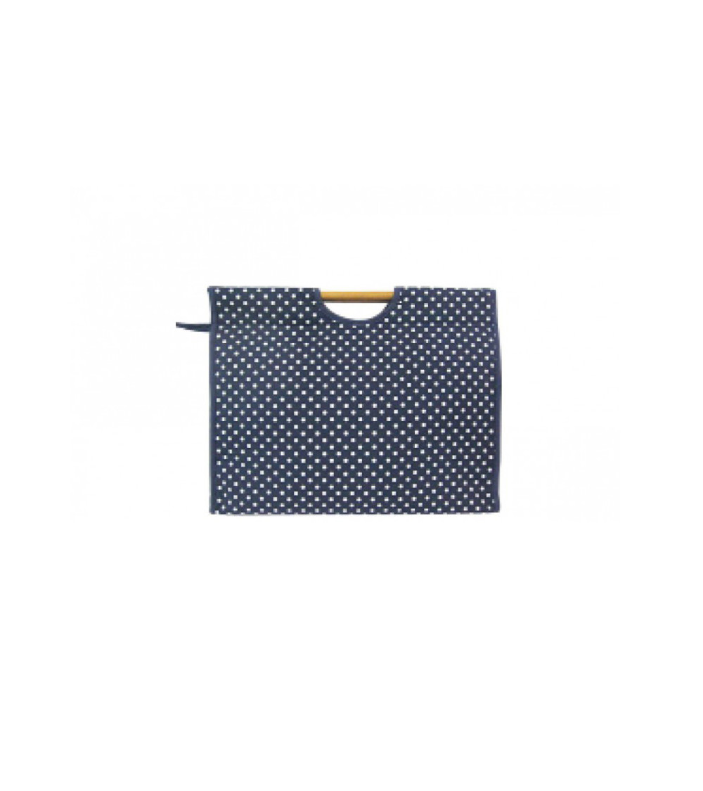 Sac à tricot en tissu matelassé 42cm pois bleu marine