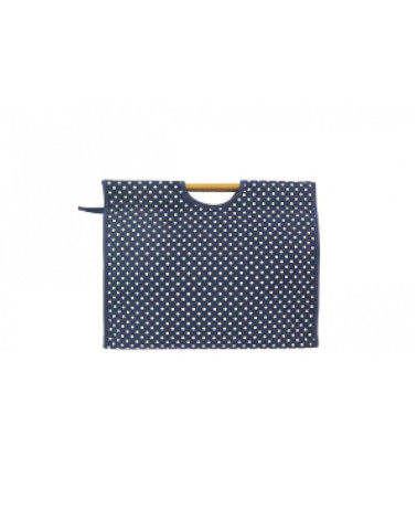 Knitting bag in quilted fabric 42cm navy blue dots