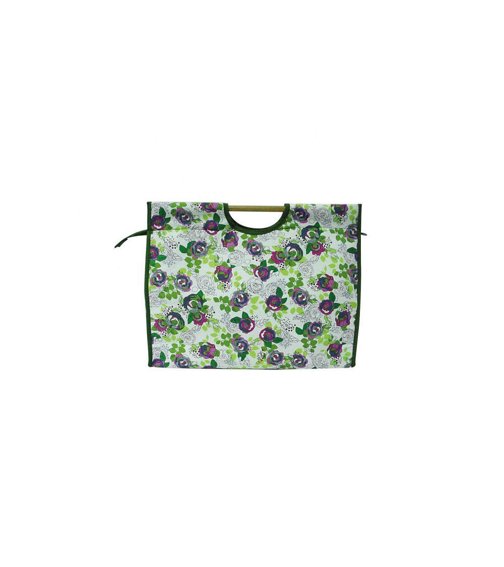 Sac à tricot en tissu matelassé 42cm imprimé printanier vert et rose