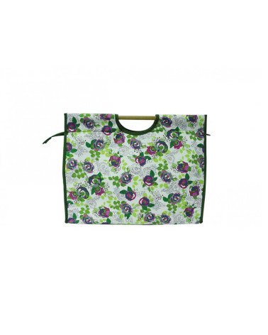 Knitting bag in quilted fabric 42cm green and pink spring print