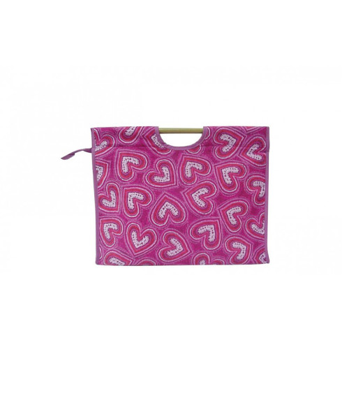 Knitting bag in quilted fabric 42cm pink hearts