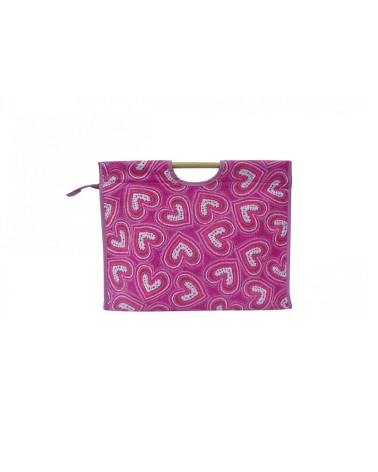 Knitting bag in quilted fabric 42cm pink hearts