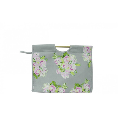 Knitting bag in quilted fabric 42cm watercolor flowers on gray background