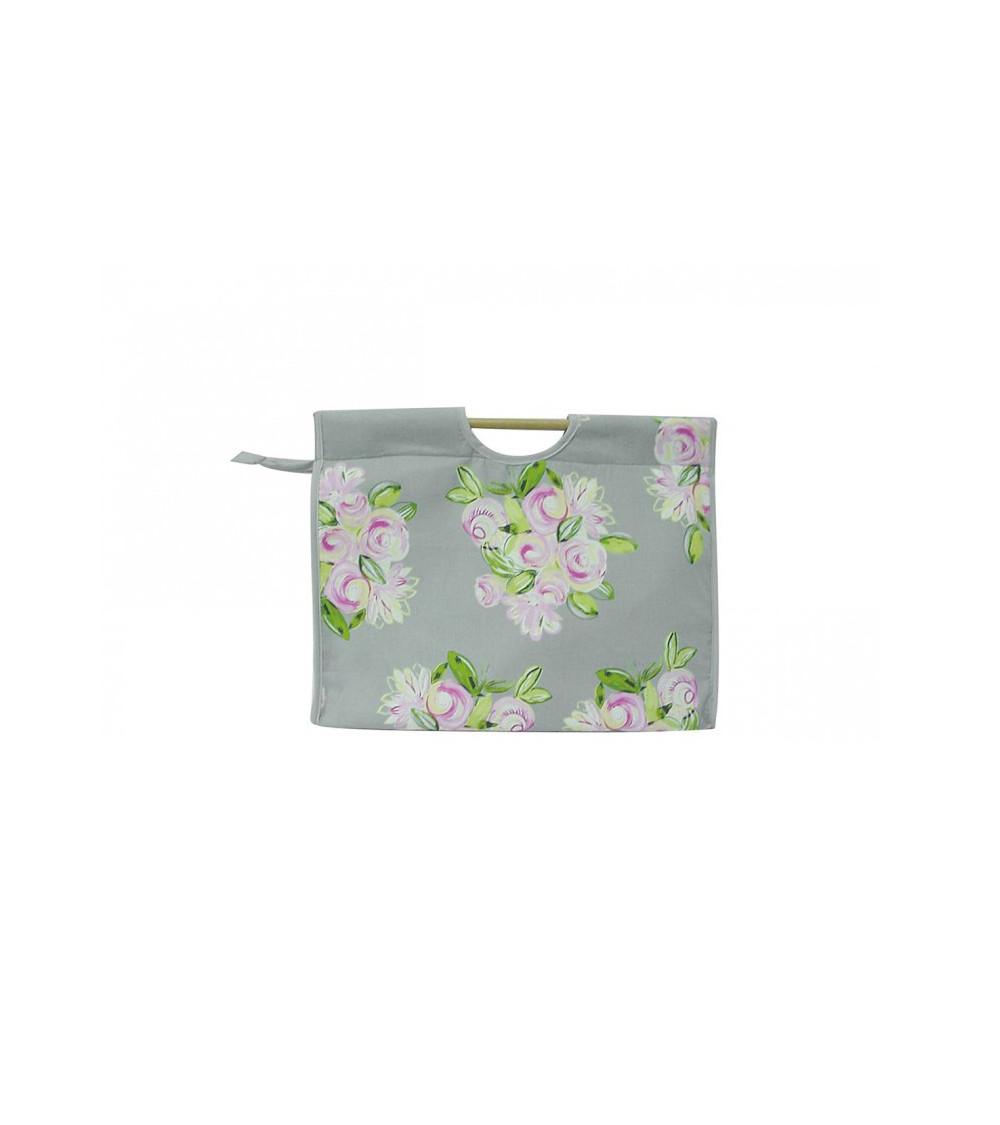 Stricktasche aus gestepptem Stoff, 42 cm, Aquarellblumen auf grauem Hintergrund