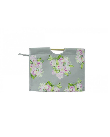 Sac à tricot en tissu matelassé 42cm aquarelle de fleurs sur fonds gris