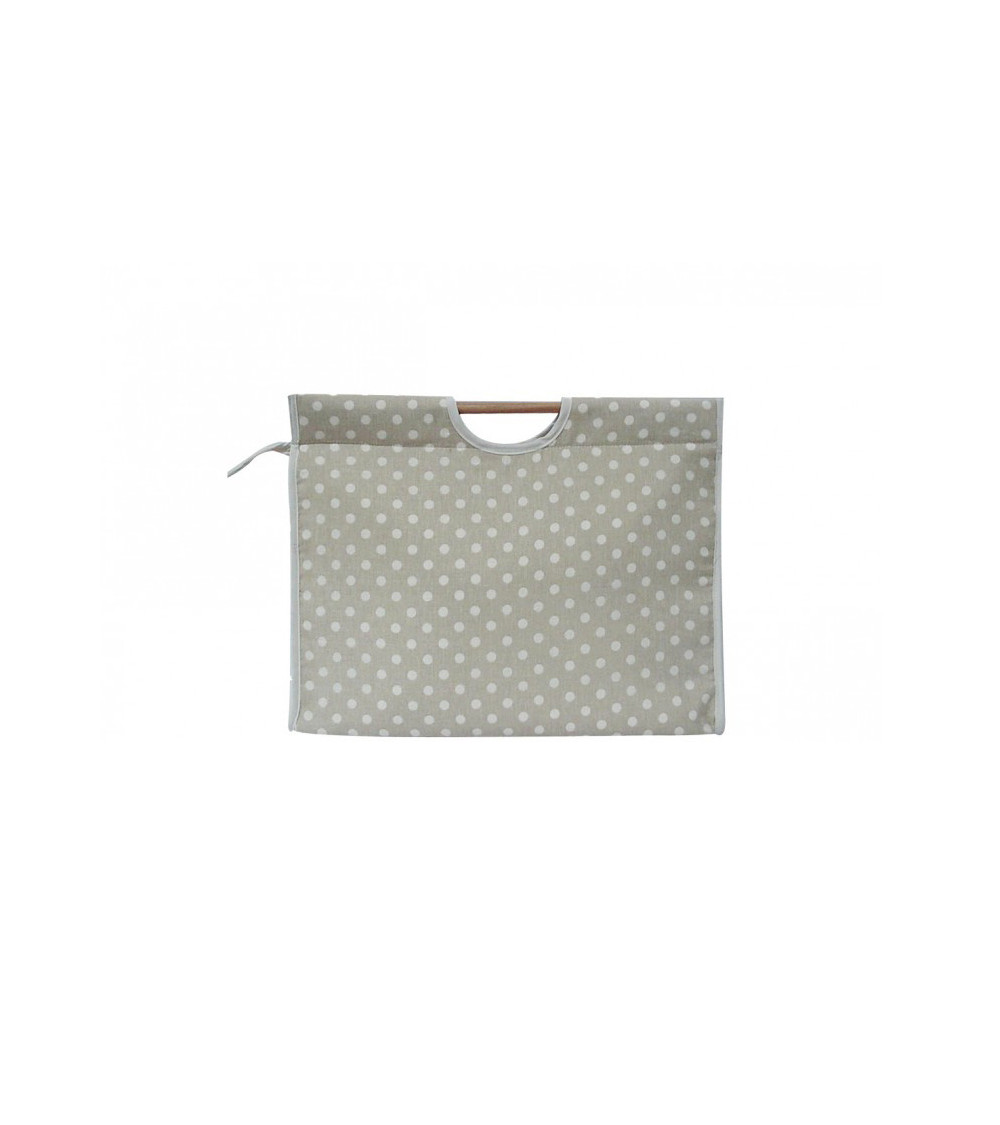 Knitting bag in quilted fabric 42cm beige dots