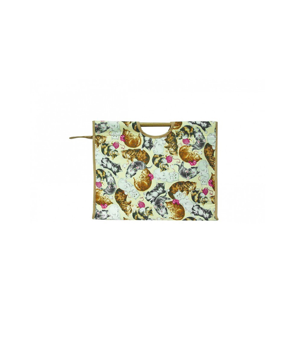 Borsa porta maglia in tessuto trapuntato 42 cm gatti