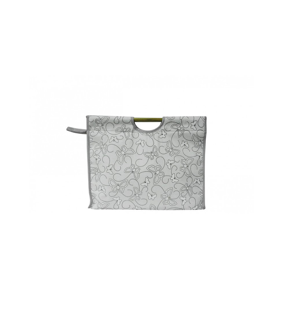 Stricktasche aus gestepptem Stoff, 42 cm, graue Schmetterlinge
