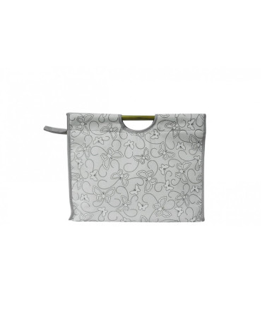Stricktasche aus gestepptem Stoff, 42 cm, graue Schmetterlinge